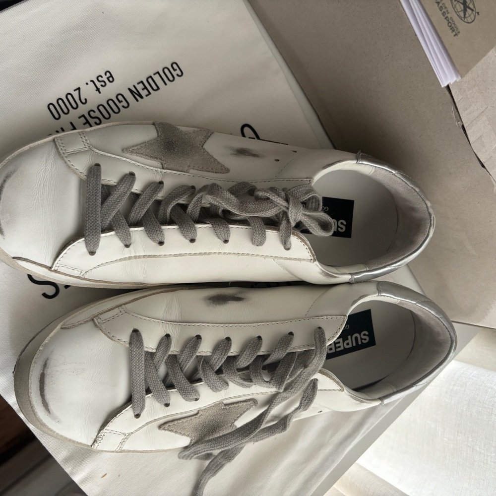 Golden Goose Superstar Mixed Leather Sneakers Size: 42 Color: White Ice Silver